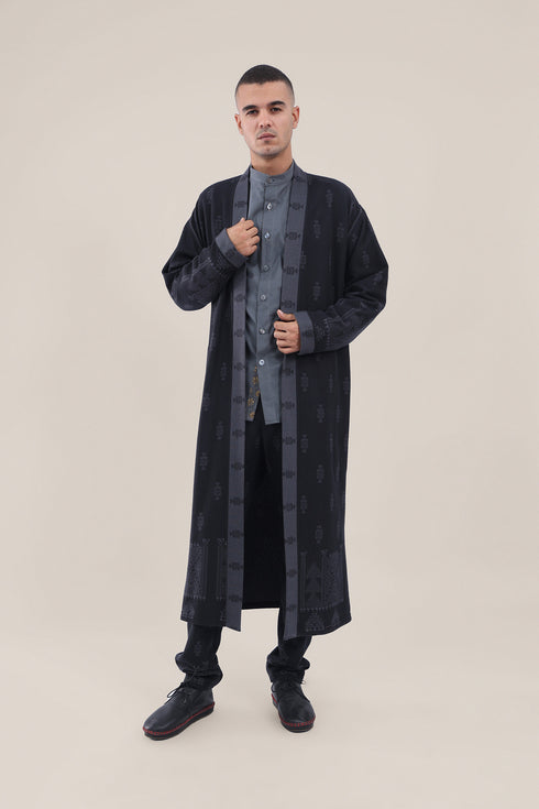 Long reversible jacquard coat